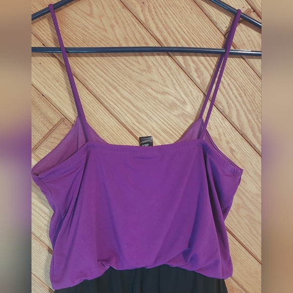 Enfocus Purple And Black Spaghetti Strap Tiered Bottom Mini Dress Size 10 - Picture 5 of 11